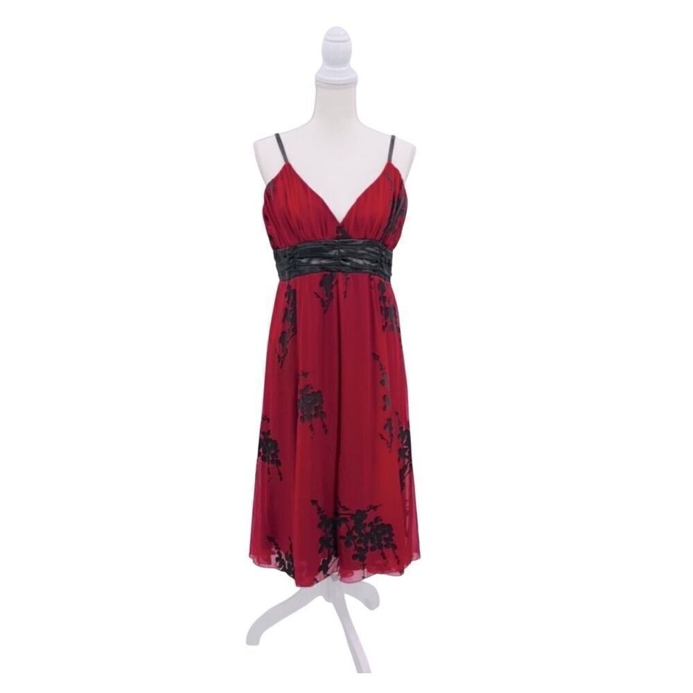 Jonathan Martín Dress Floral Silk Rayon Red Brown Size 12